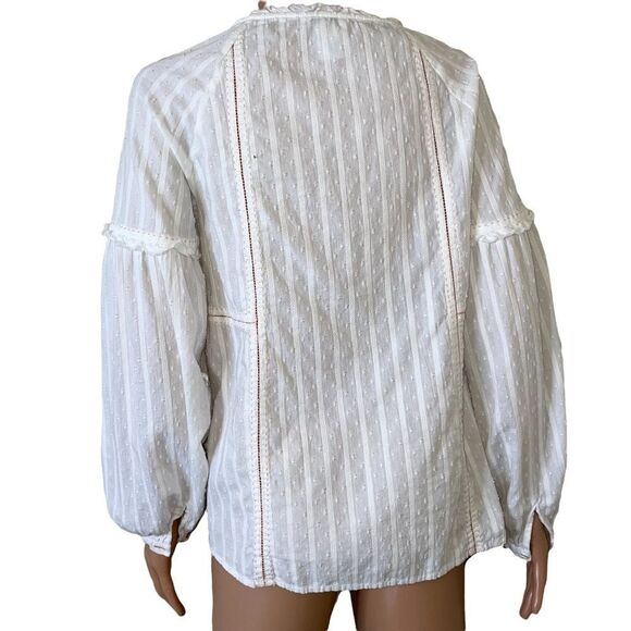 Sundance white balloon sleeve 1/2 button 100% cotton Boho flowy blouse SZ XS - Picture 5 of 9